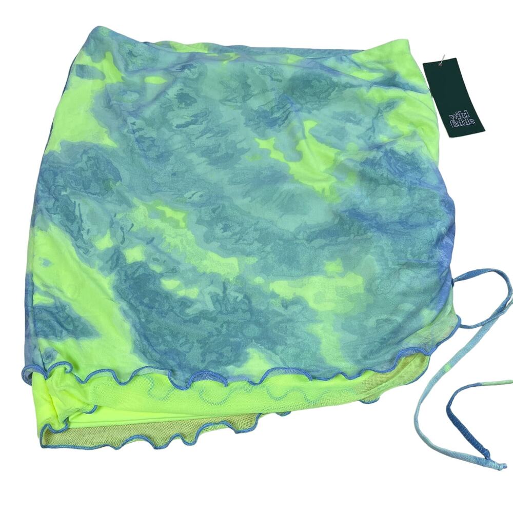 Wild Fable Women's Green Tie-Dye Mesh Side Ruched Mini Skirt - Size Large - NWT